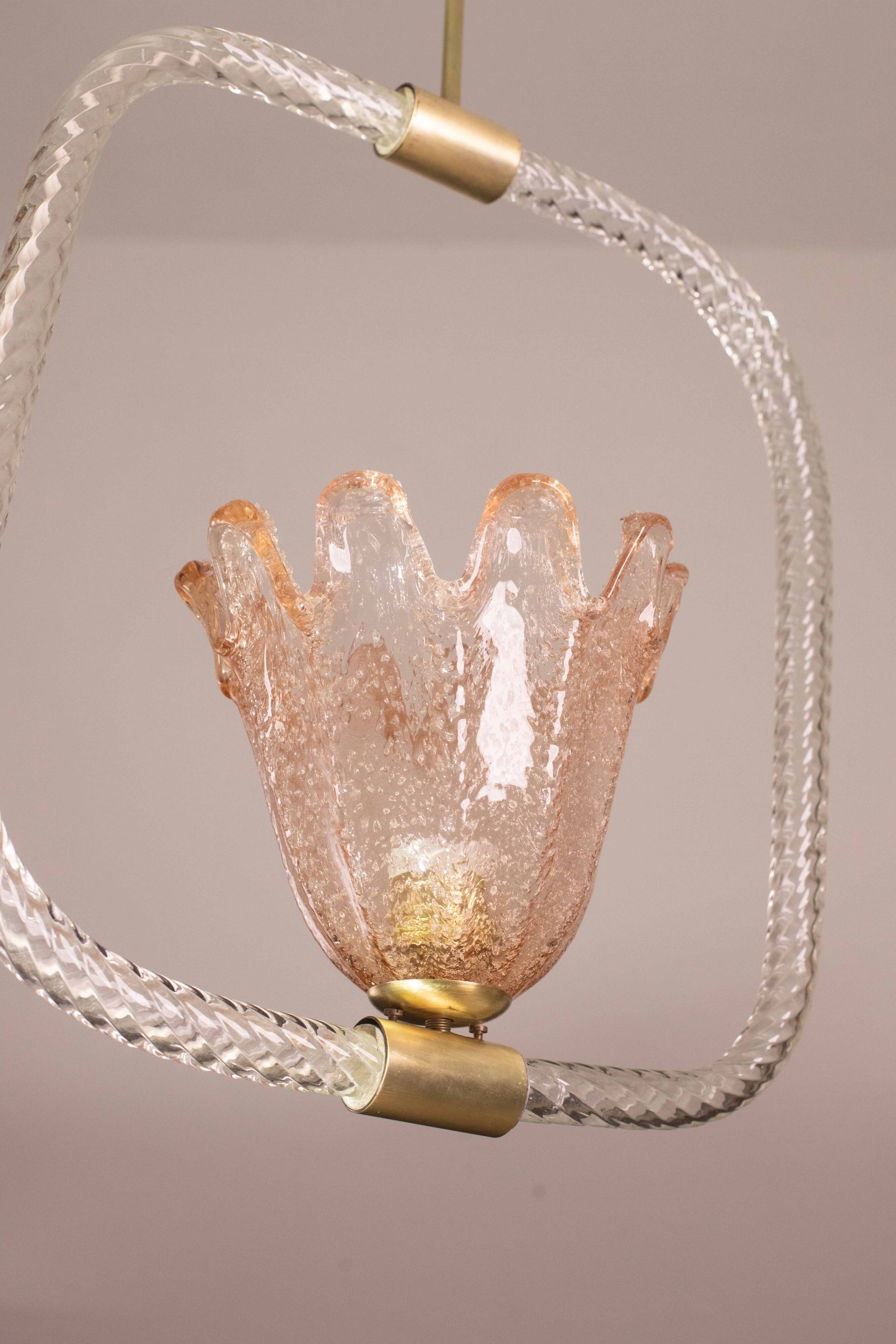 Charming Pink and Trasparent Murano Glass Chandelier by Barovier e Toso