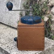 Peugeot Freres coffee grinder in wood and vintage blue metal