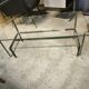 Table basse double plateaux en acier et bronze ainsi que verre