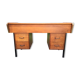 Vintage oak console desk table with square metal tube base (knitting machine)