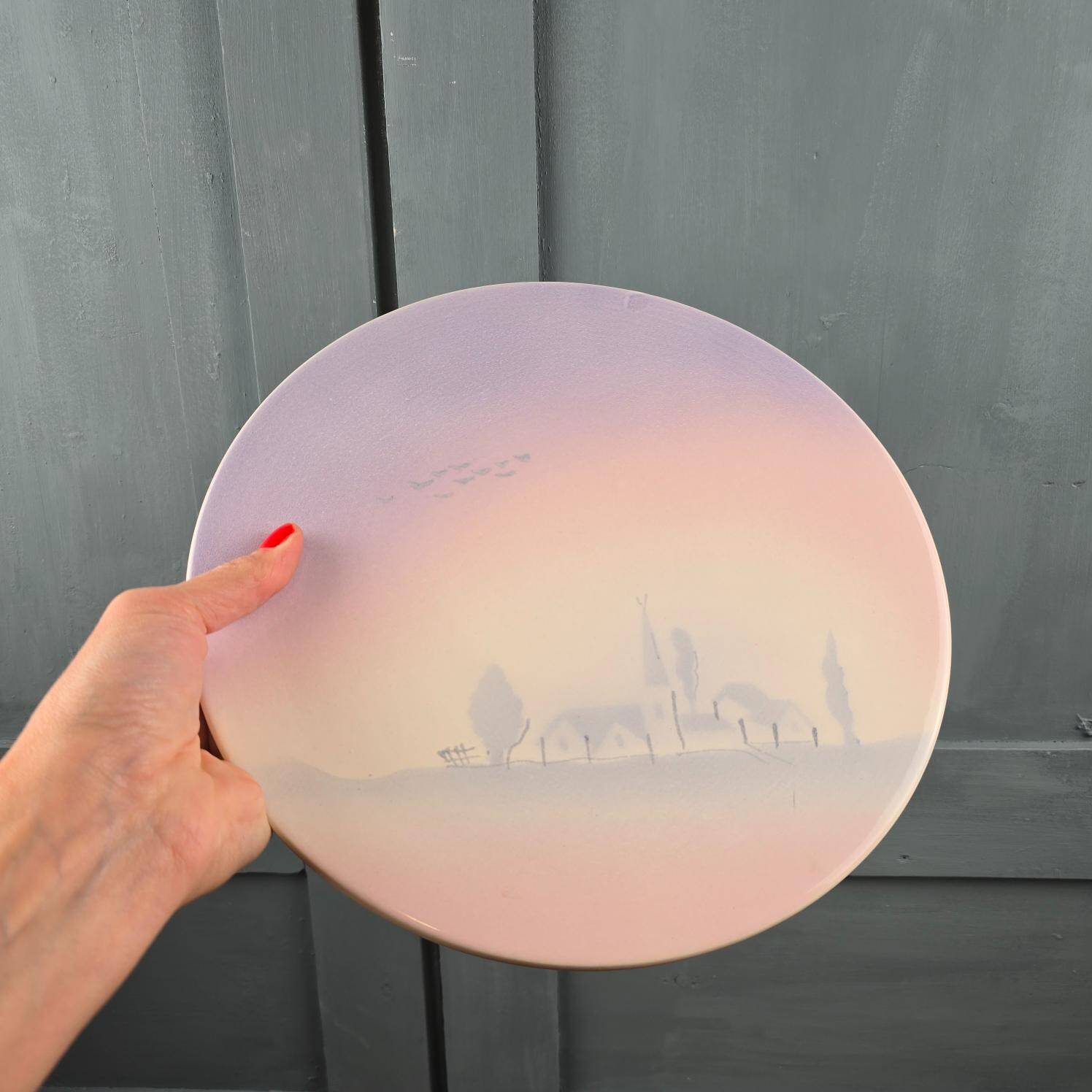 Salins France trivet – pastel village decor – rare vintage model