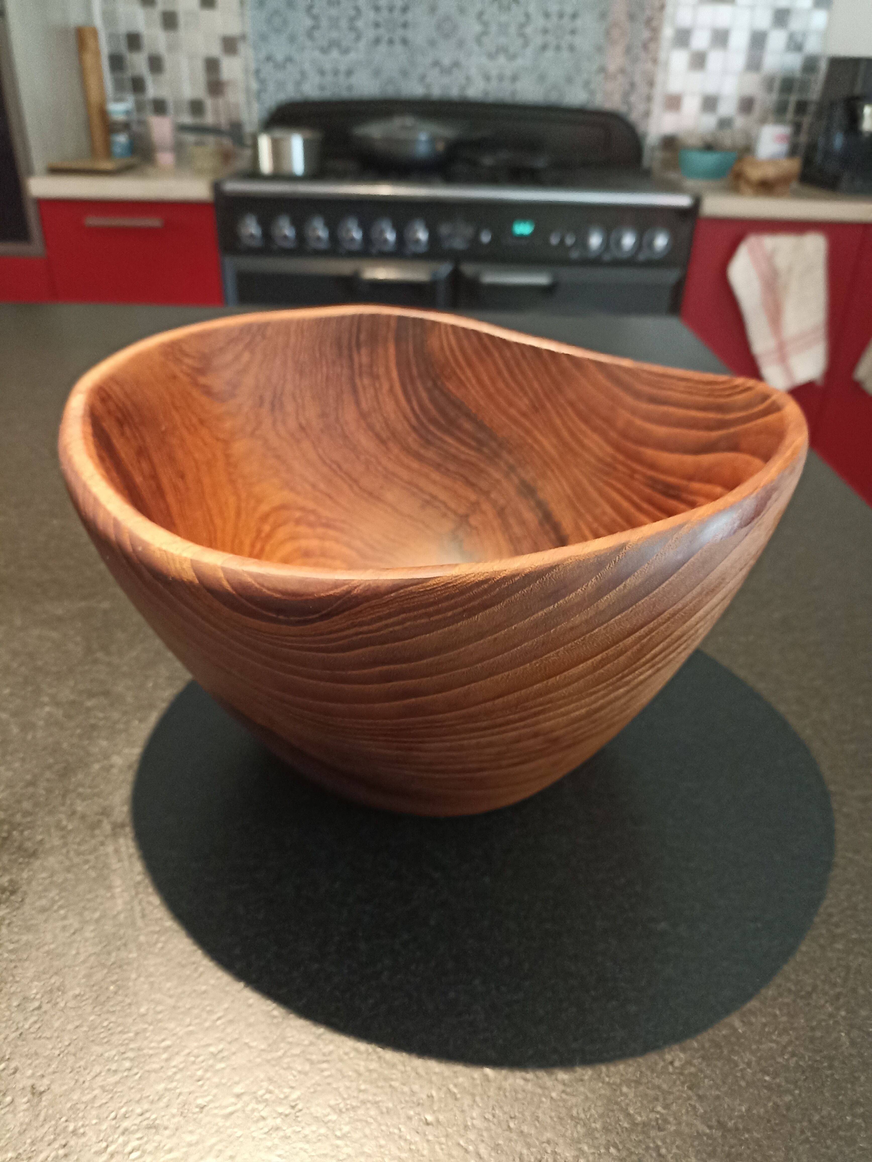 Salad bowl and salad cutlery made of exotic wood
