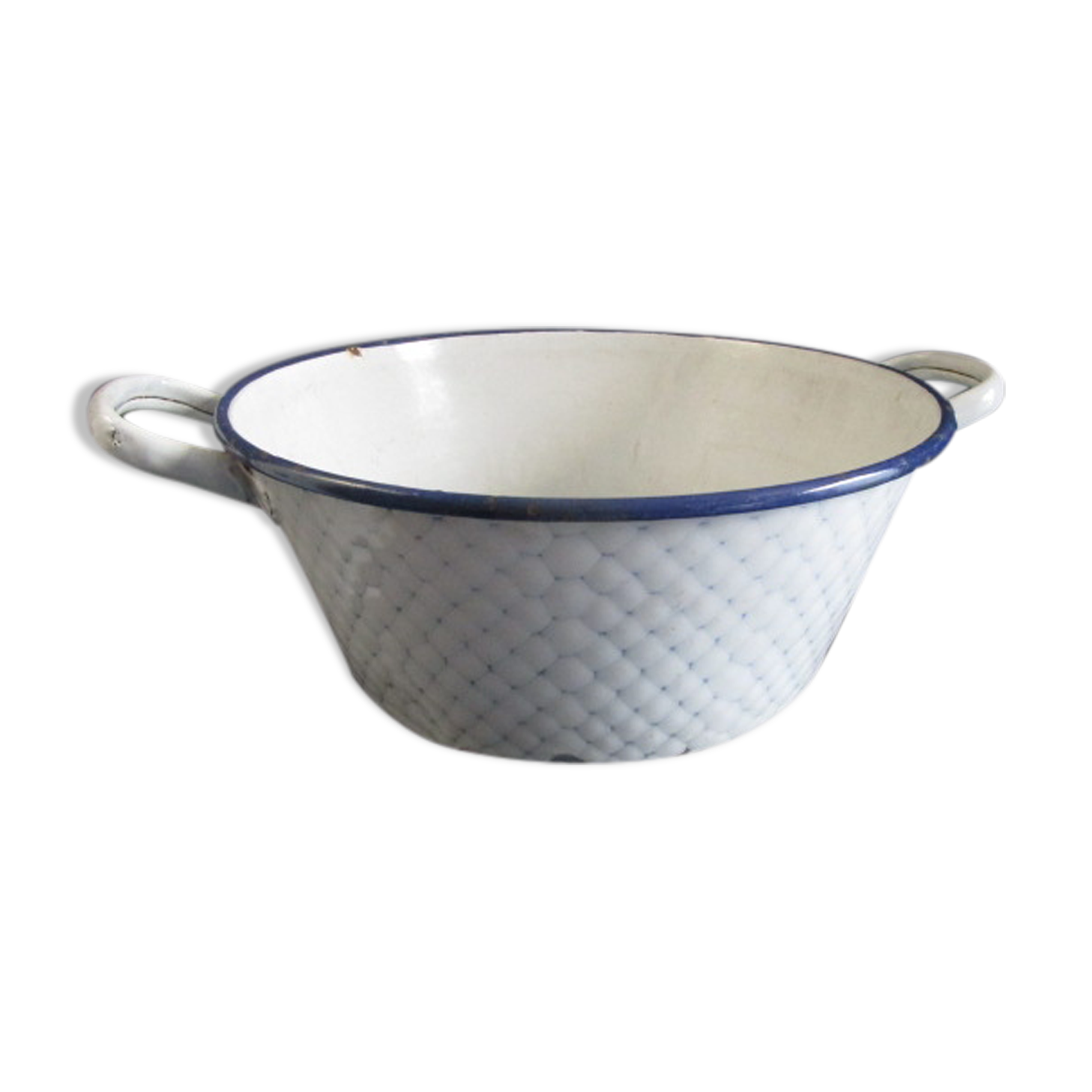 Old basin in blue/white enamelled sheet metal