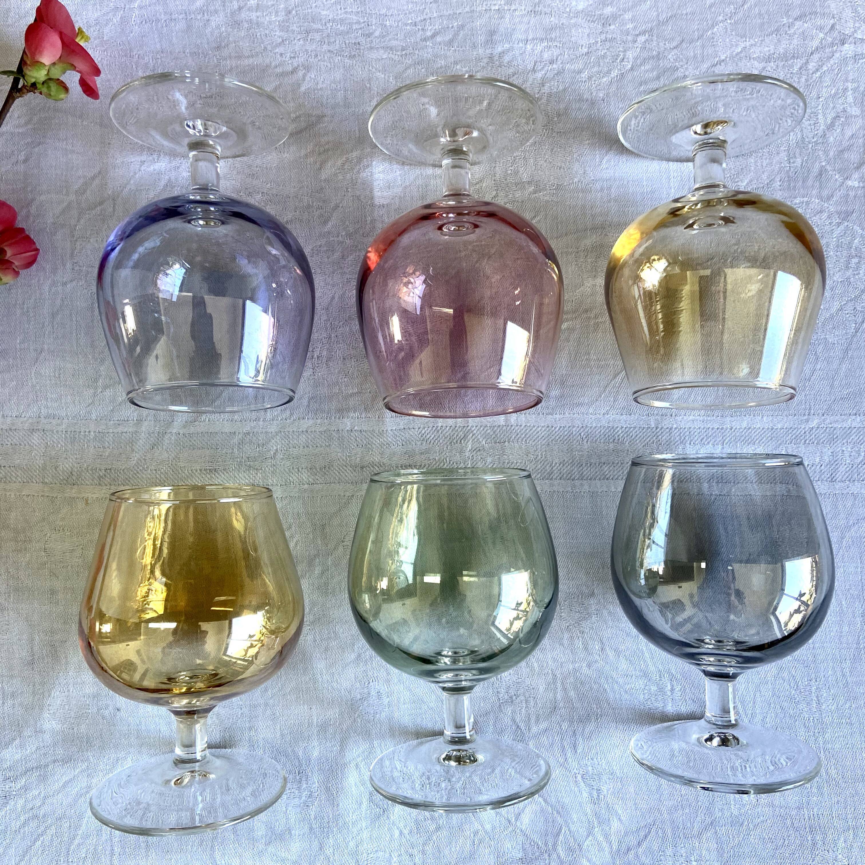 6 vintage glasses of iridescent colors