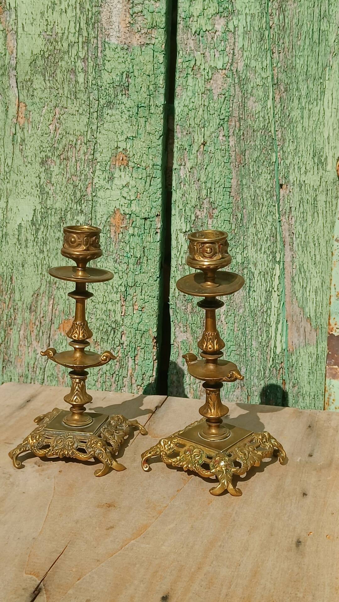 Pair of antique brass candlesticks – Napoleon III style