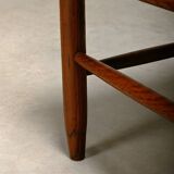 Rustic Armchair and Stool in stained oak and rush, France 1950s