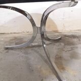 Table basse vintage, chrome et verre