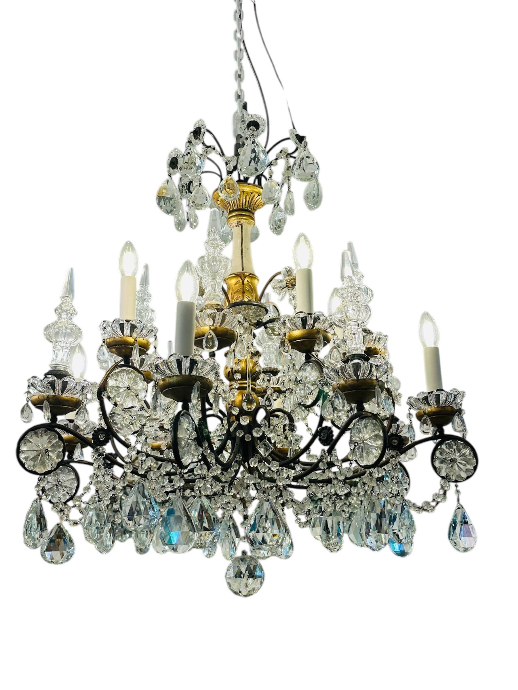 French Bronze and Crystal Maison Bagues style chandelier chandelier