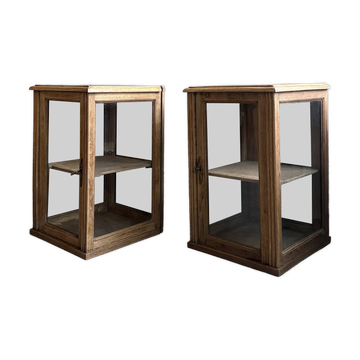 Pair of small Art Deco display cabinets in oak (renovated)