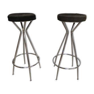 pair of stool design 60s chrome