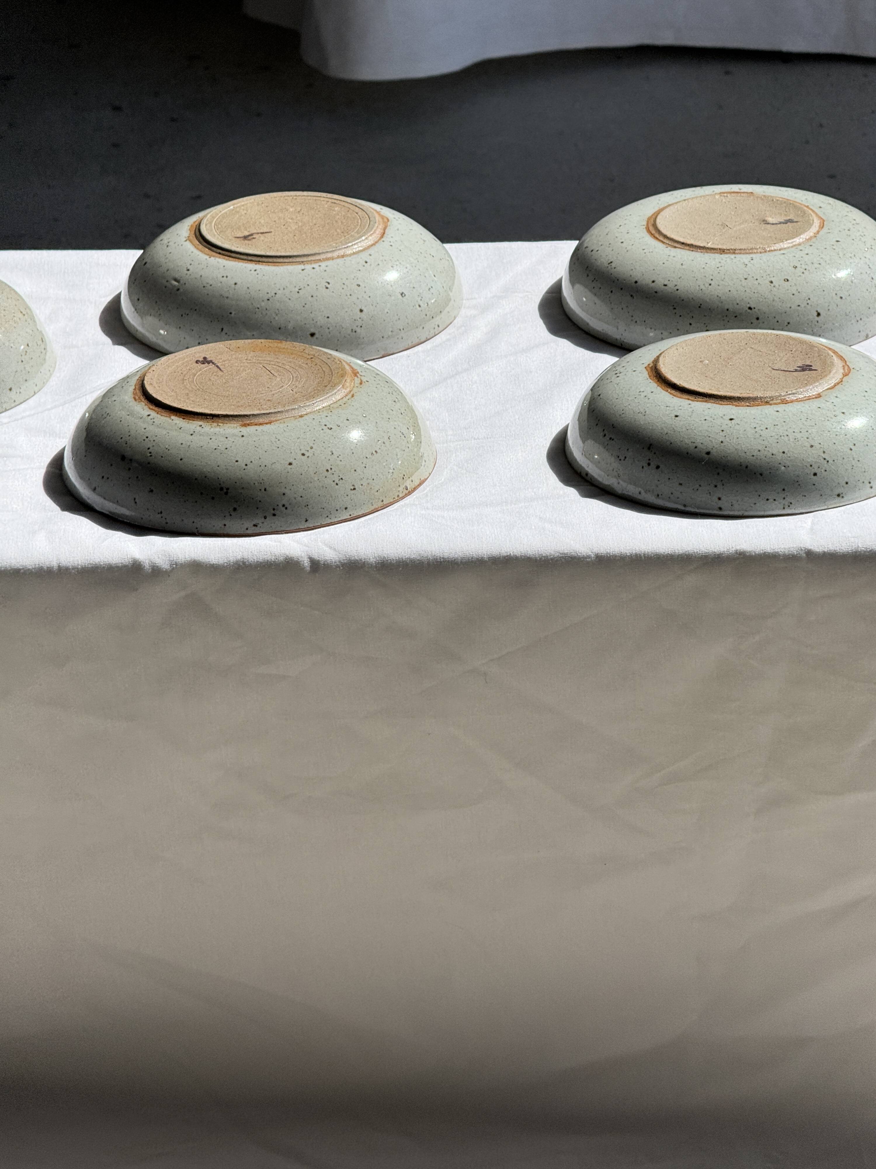 Set of 7 handmade grey glazed ceramic deep plates D18.5 H5.
