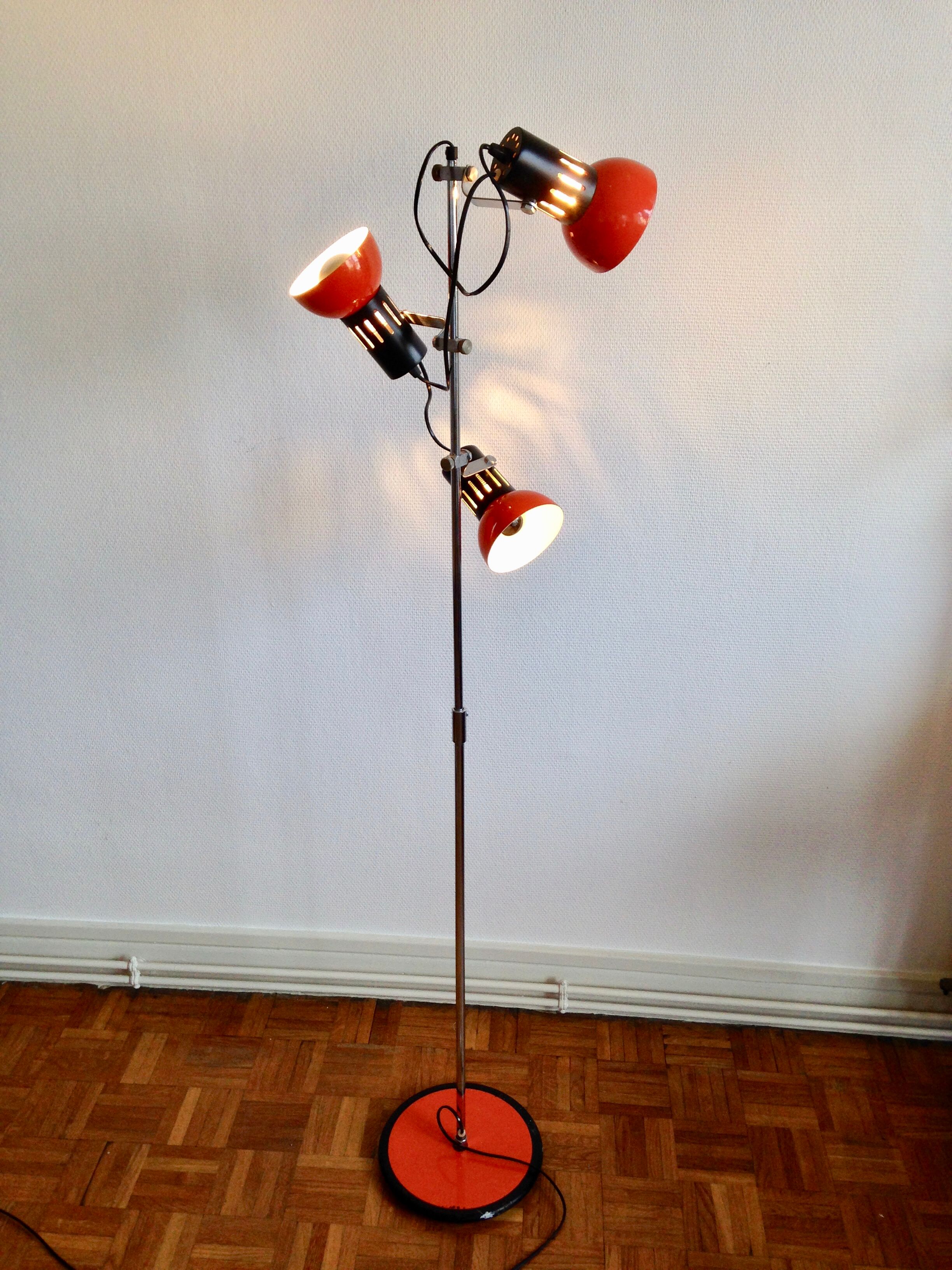 Floor lamp 3 spots orange 1970