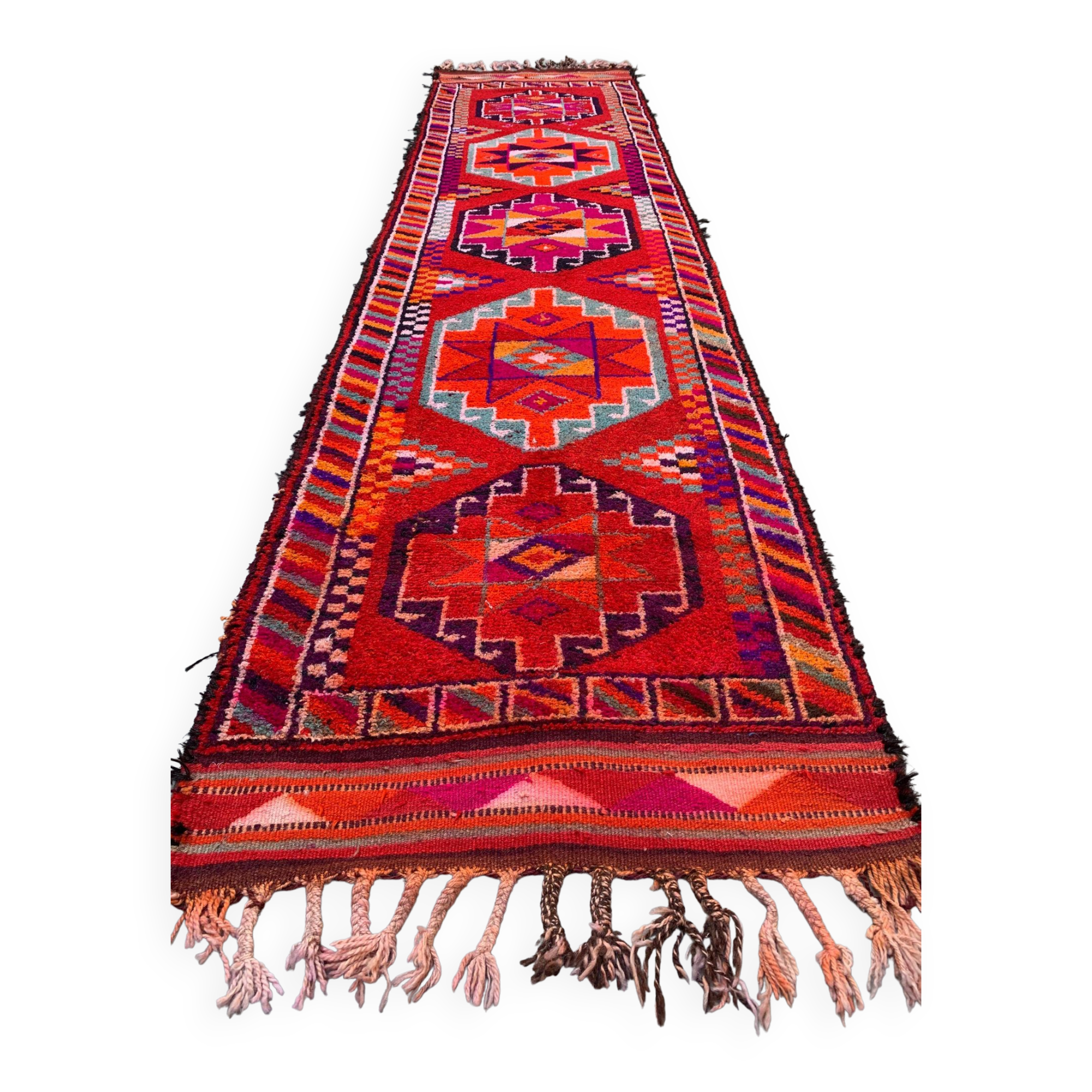 Vintage Turkish  Tribal Runner 417x94 cm veg dye wool rug tribal, handmade