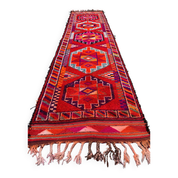 Vintage Turkish  Tribal Runner 417x94 cm veg dye wool rug tribal, handmade