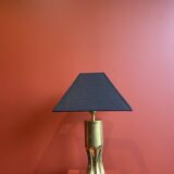 Brass shell socket lamp from the 1st WW, black pyramidal lampshade in Carlucci linen.
