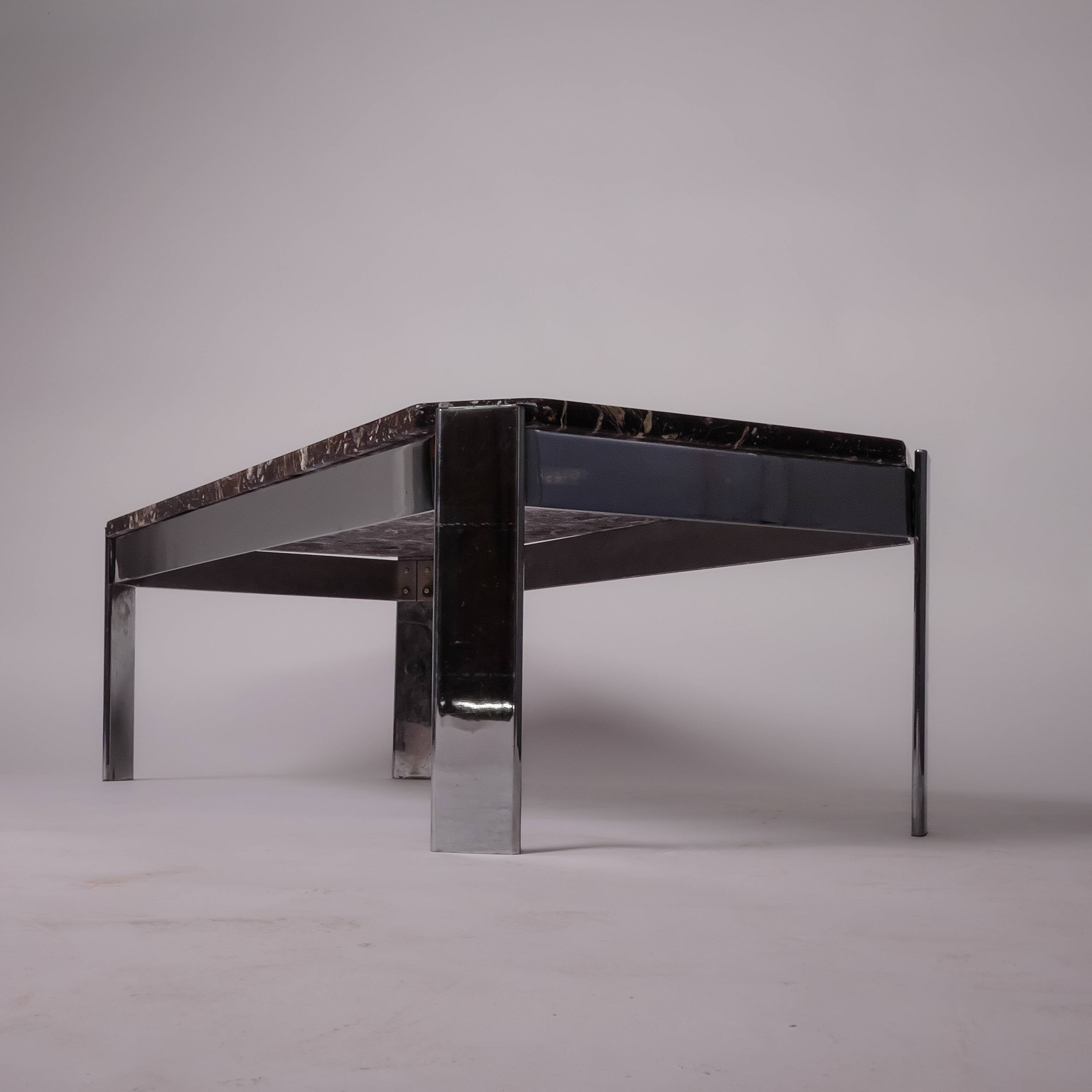 c. 1980 - Coffee table in Breccia marble and chrome - France