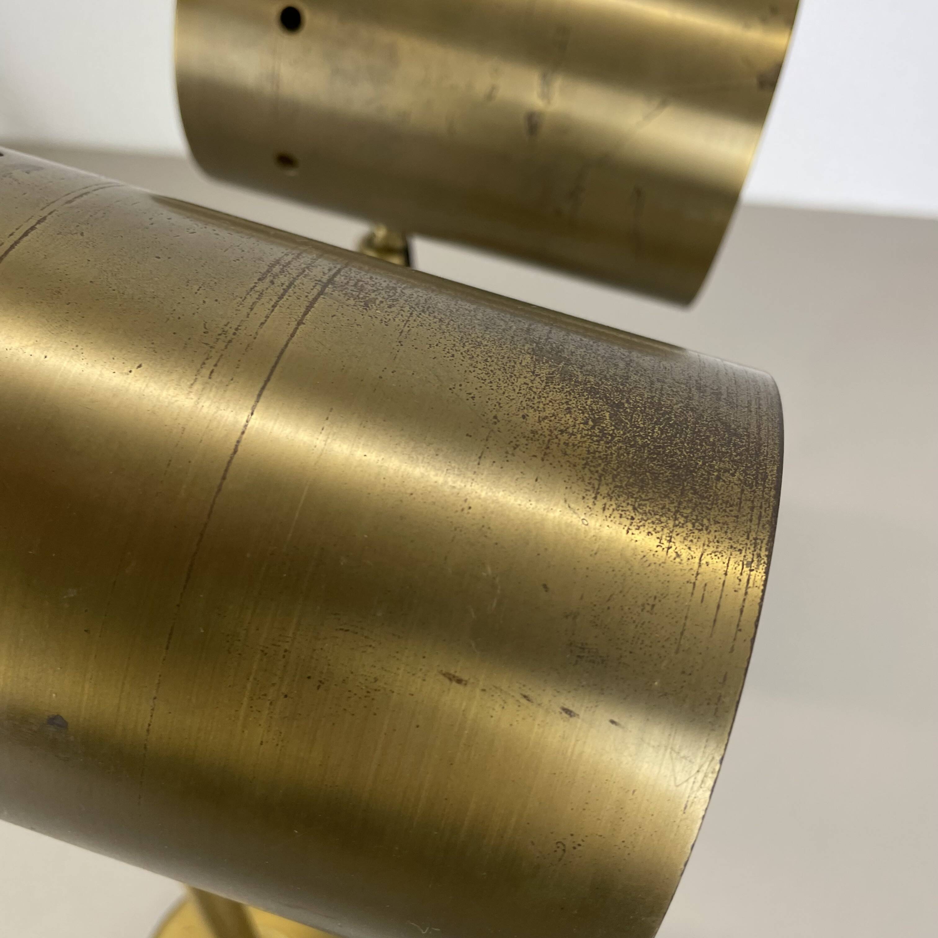 Set of two large minimalist Brass "tube" Wall Light Sconces, Italy 1970s