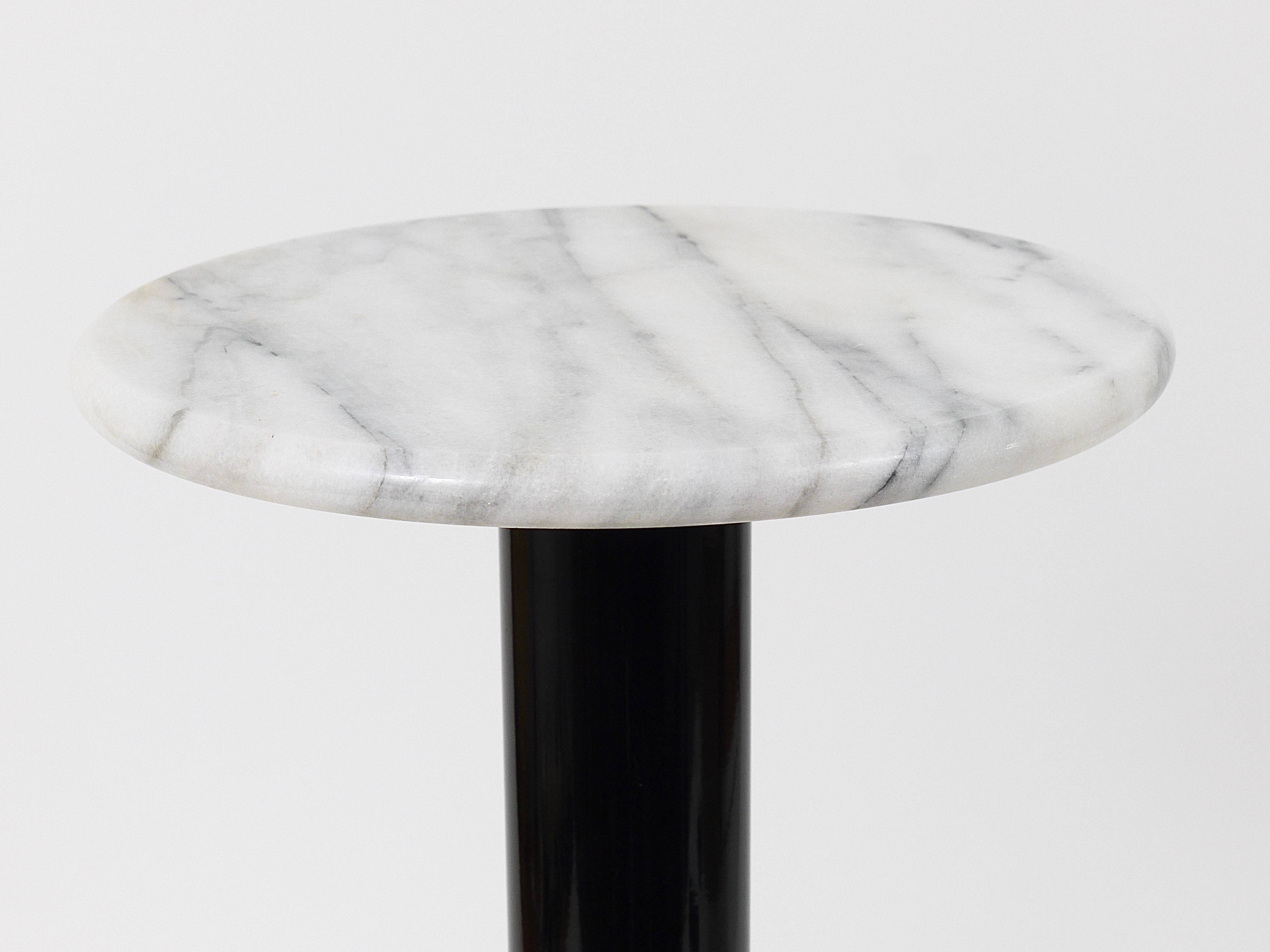 Postmodern pedestal table / plant stand in white Carrara marble, Italy, 1980s