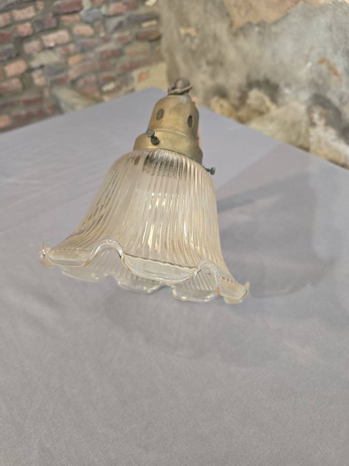 Holophane glass and brass suspension