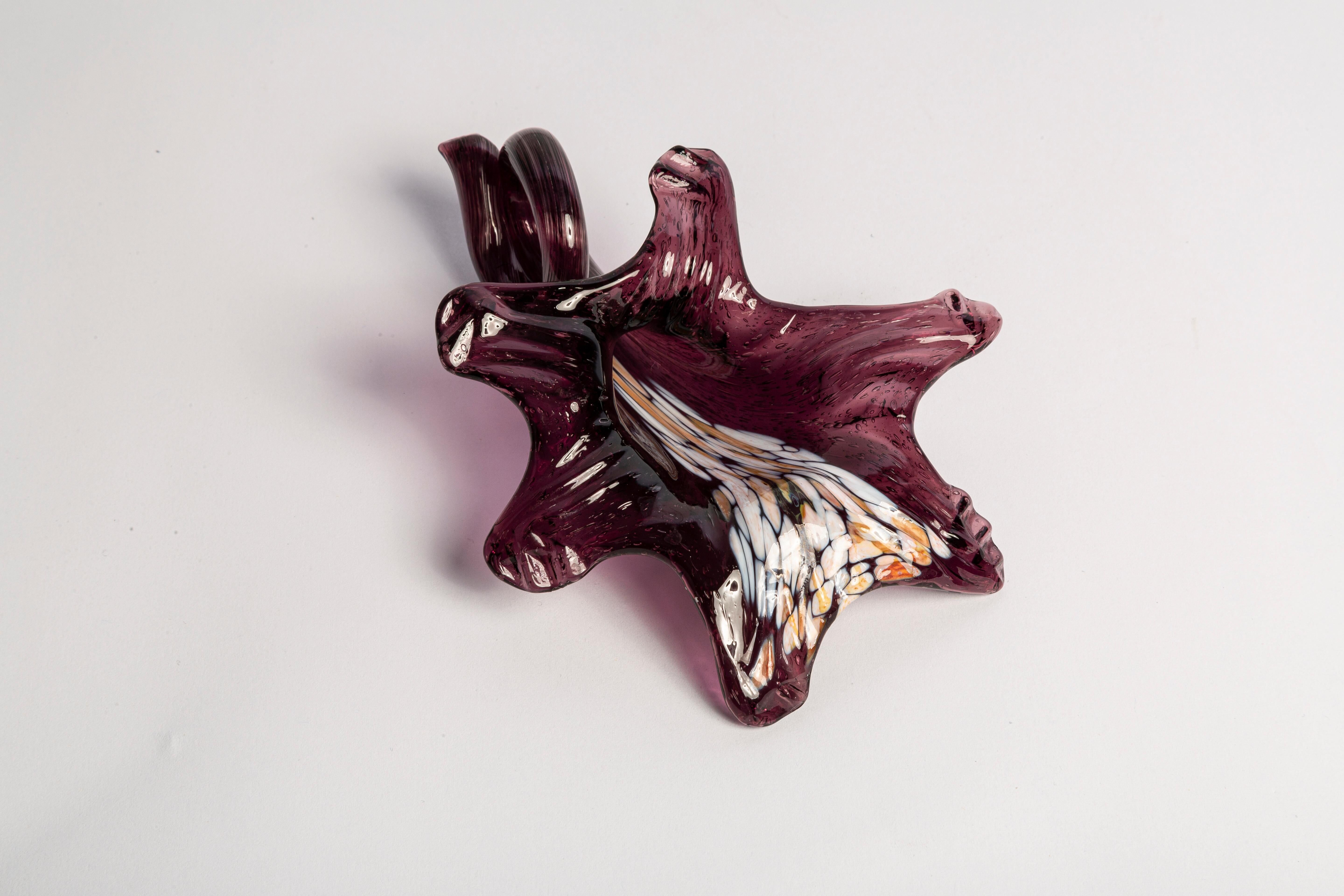 Murano ashtray in somerso glass with purple flower, Italy, 1970s