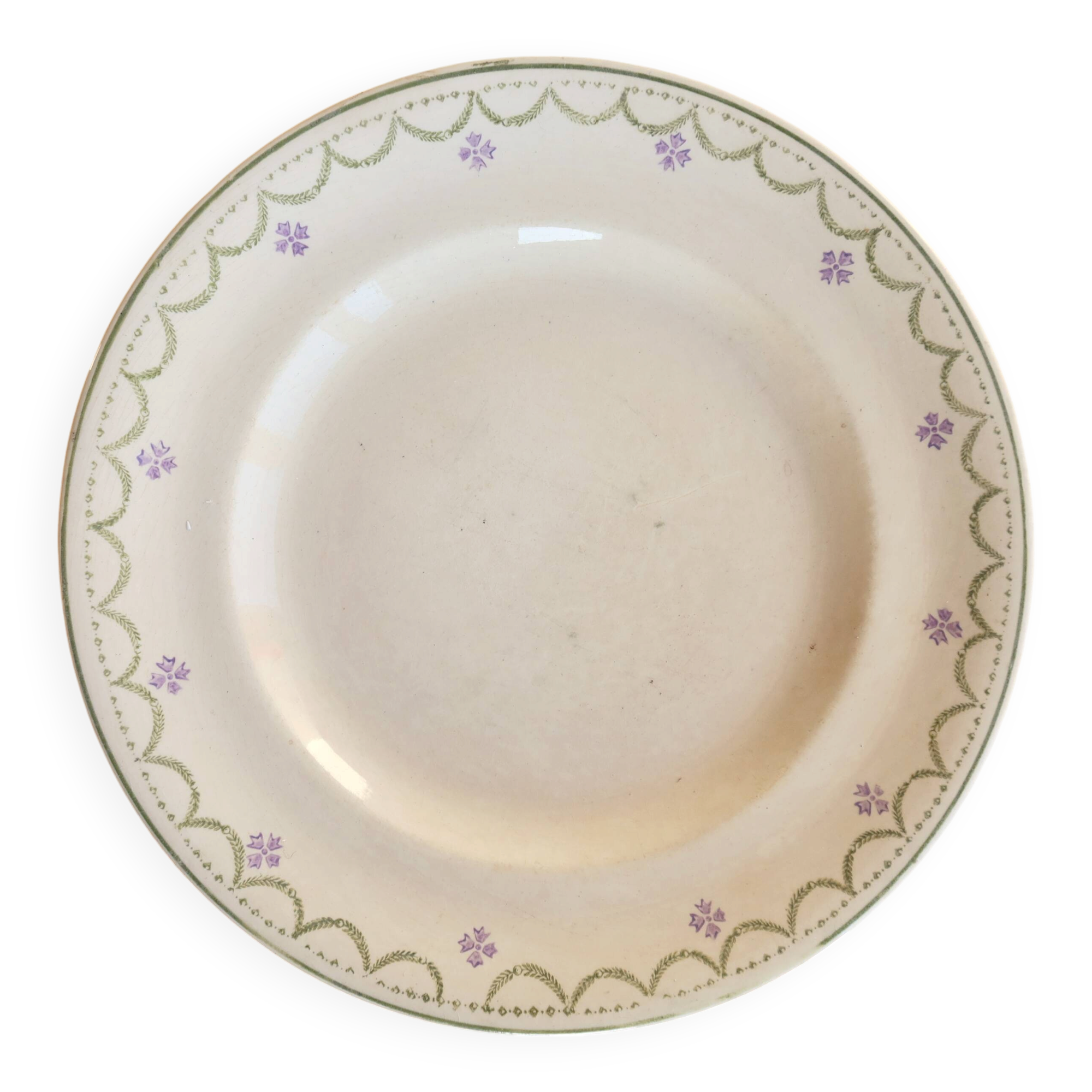 Antique flat plate, Longwy ironstone, Violetta model.