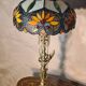 bronze lamp angel 1970 pull switch 63x30 stained glass shade