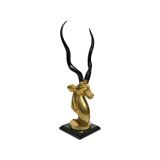 Brass Antelope Kudu Head Sculpture Marble 1970s