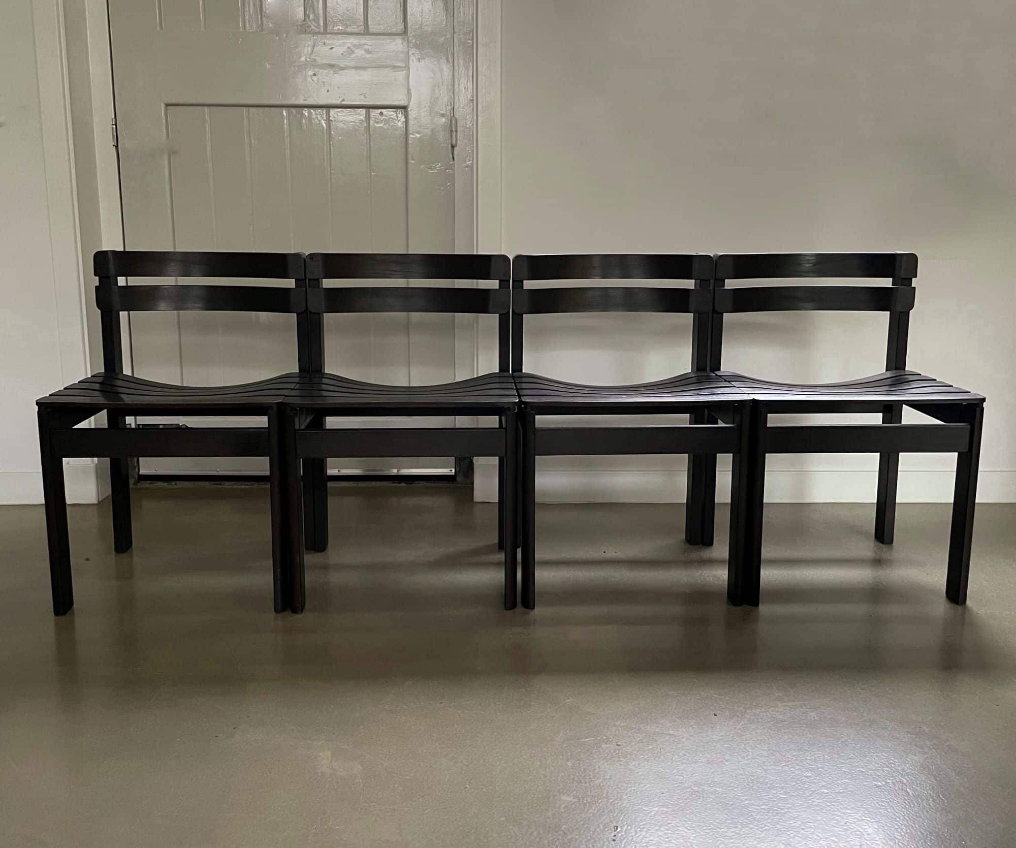 Set of vintage design slat chairs