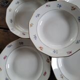 8 12-sided soup plates – floral porcelain with gold edging