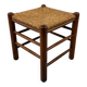 Tabouret en chêne avec assise en paille des années 1950-60.