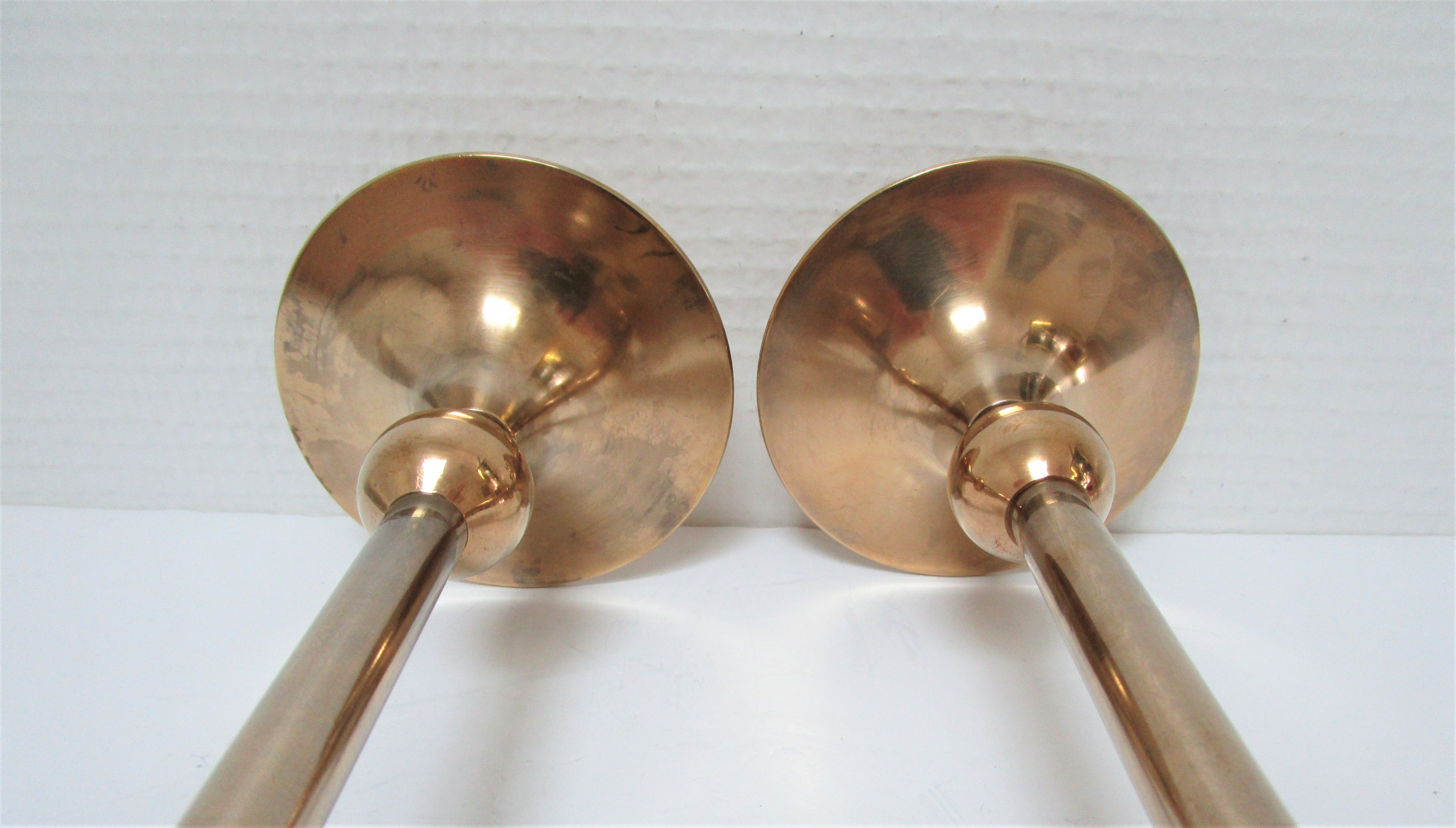 Pair of Scandinavian candlesticks brass vintage steel