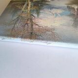 Vintage oil painting – Forest by the lake under a pastel sky