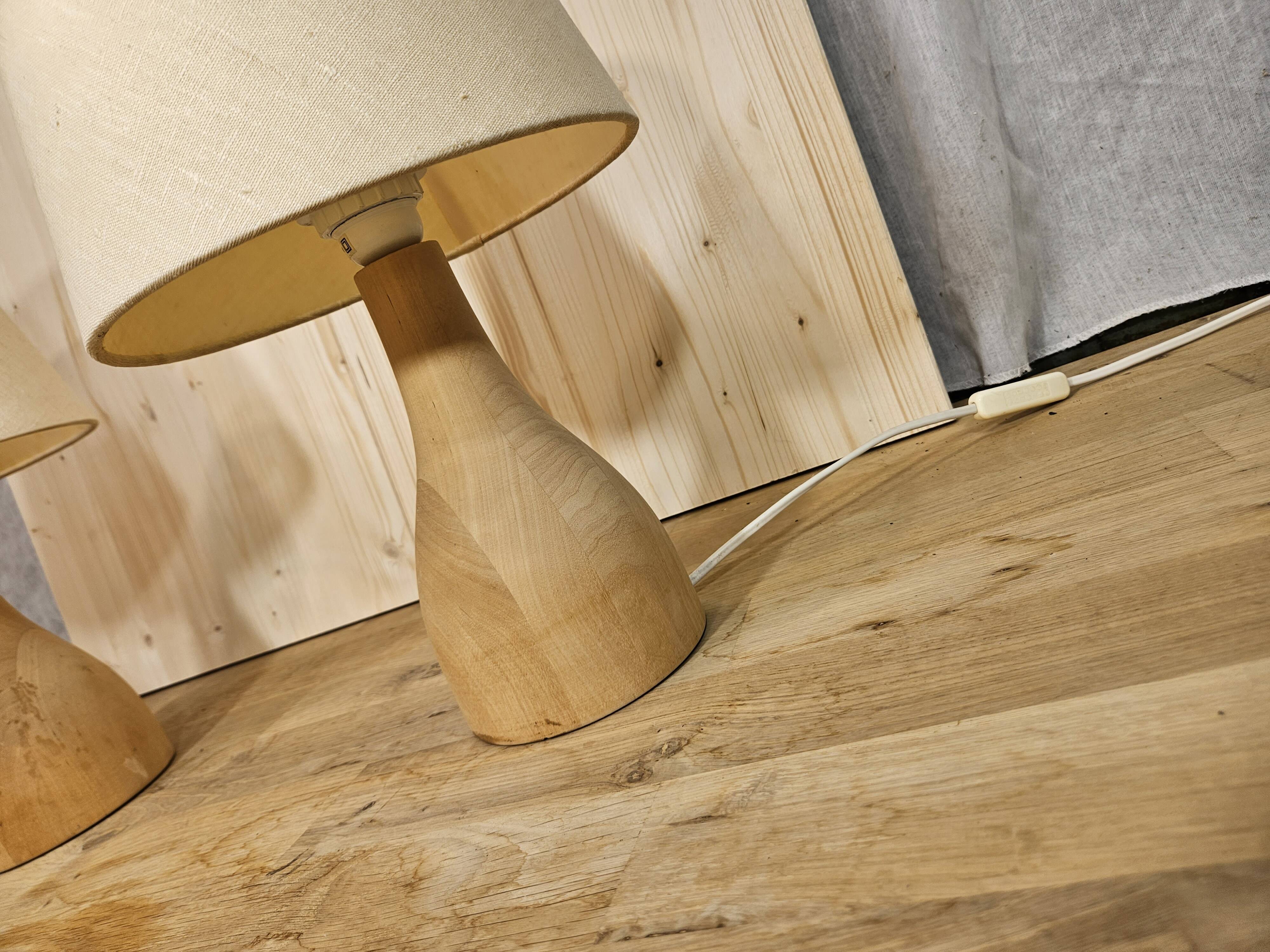 Pair of wooden bedside lamps