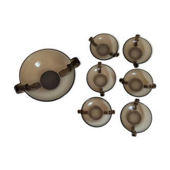 Dessert service dish + 6 cups 50s