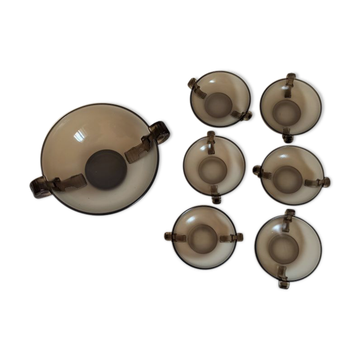 Dessert service dish + 6 cups 50s