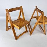 Set of 3 Pine Wood Folding Chairs, 1970s