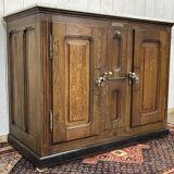 Glacière début XXème en chêne et dessus marbre