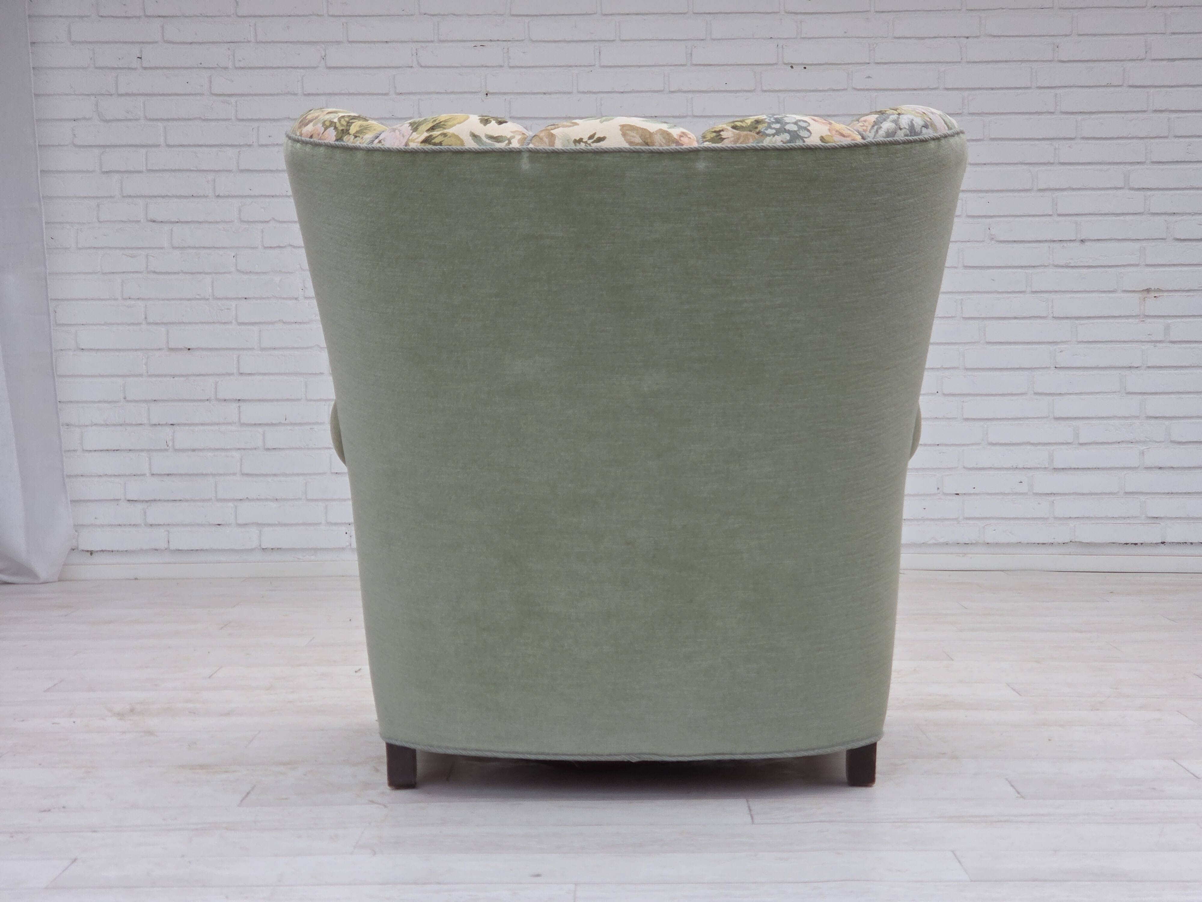 1970s, Danish relax armchair, green furniture velour, original condition.