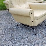Armchairs and sofa of the 60s/70s in moleskine and chrome base on springs