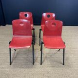 Set of 4 Galvanitas S30 raspberry red / gray steel chairs from the 70s