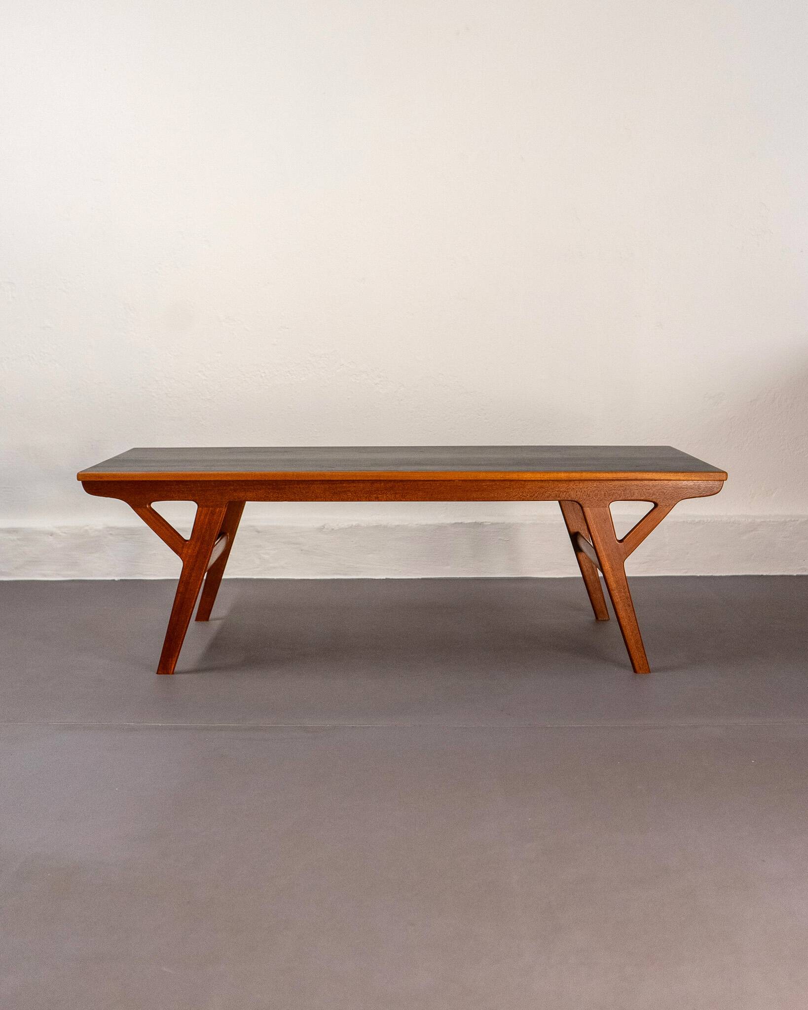 Mid Century Scandinavian Coffee Table in Teak and Black Enameled