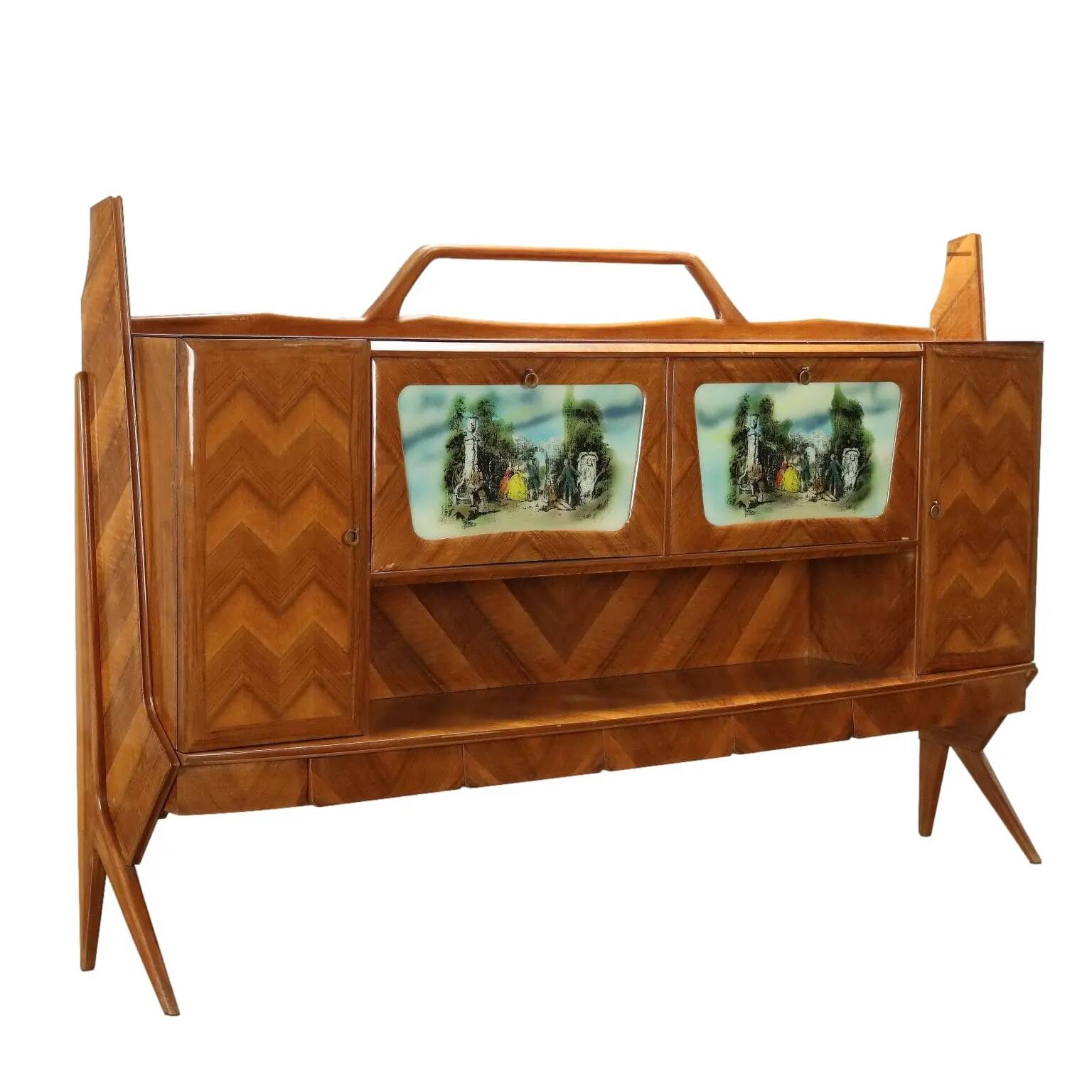 Vintage buffet in walnut veneer and glass, Italy, 1950s-1960s.