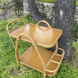 Rattan and oak trolley table