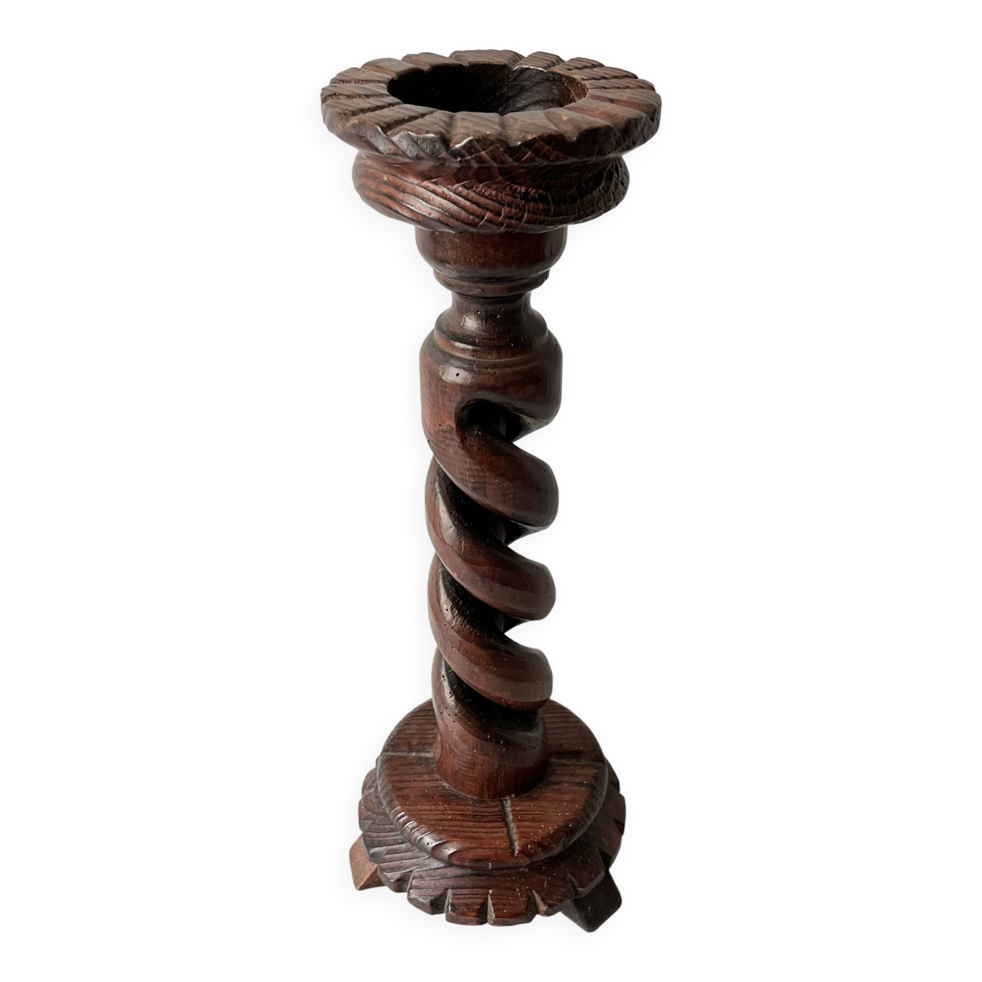 50s turned wooden pedestal ashtray, vintage rustic ashtray