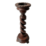 50s turned wooden pedestal ashtray, vintage rustic ashtray