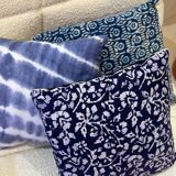 Housse de coussin blockprint indien bleu indigo