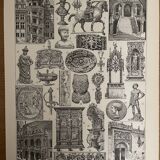 Lithograph engraving on Renaissance art from 1897