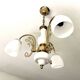 Three-light chandelier in gilded brass and porcelain, Art Nouveau style, 1970.