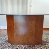 Table smoked glass and walnut bramble 80s