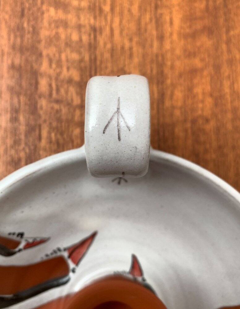 Workshop pottery candlestick from mid-century German with bird motif by Töpferei Bücking Börnsen, 1960s.